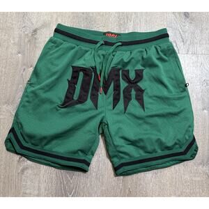 DMX x Shoe Palace Embroidered Green Thick Shorts Size Large 7” Inseam Zip Pocket
